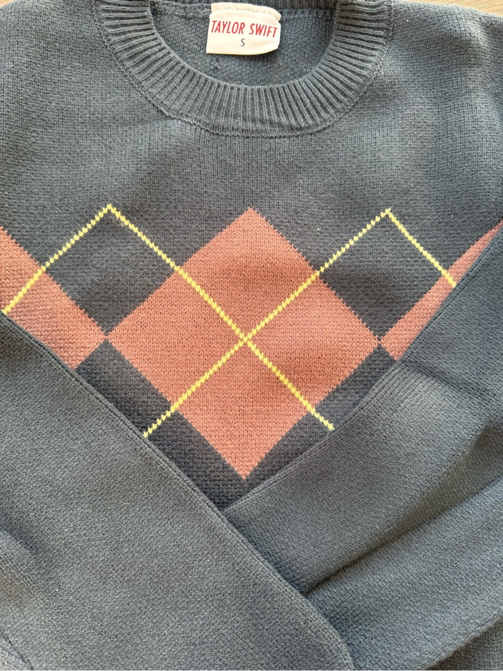 Taylor Swift Navy Argyle Crewneck Sweater - Picture 5 of 6